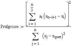 Shapiro Wilk Teststatistik